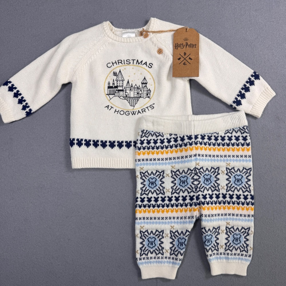 Wizarding World Christmas At Hogwarts Knit Set Unisex Baby 0-3M Cream Fair Isle - Picture 2 of 6